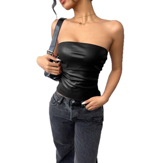 Damen Figurumspielendes Oberteil im edgy Lederlook R&B
