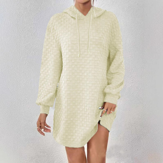 Damen Kapuzenkleid mit Strukturmuster und langen Ärmeln R&B
