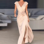 Damen Elegantes Maxikleid mit raffiniertem Wickeldesign und Blumenapplikation R&B