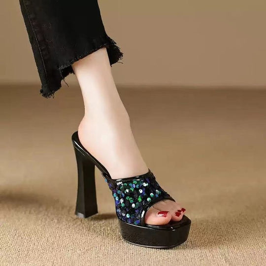 Damen glamouröse Plateau-Pumps mit funkelnden Paillettendetails R&B