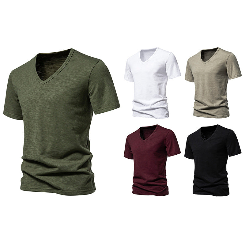 Herren V-Ausschnitt T-Shirt aus atmungsaktiver Baumwolle mit komfortablem Sitz