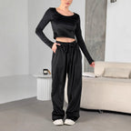 Damen modisches Crop-Top und bequeme Freizeithose Set R&B