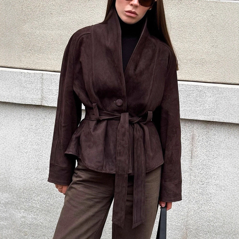 Damen Elegante Wendeblazerjacke aus hochwertigem Wildleder R&B