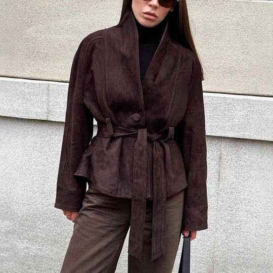 Damen Elegante Wendeblazerjacke aus hochwertigem Wildleder R&B