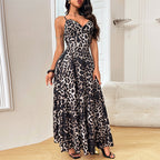 Damen Maxikleid mit tiefem V-Ausschnitt und elegantem Leopardenmuster R&B