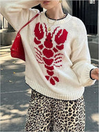 Damen Strickpullover mit Krabbenmotiv und lässigem Schnitt R&B