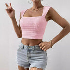 Damen modisches Crop-Top mit quadratischem Ausschnitt und strukturiertem Obermaterial R&B