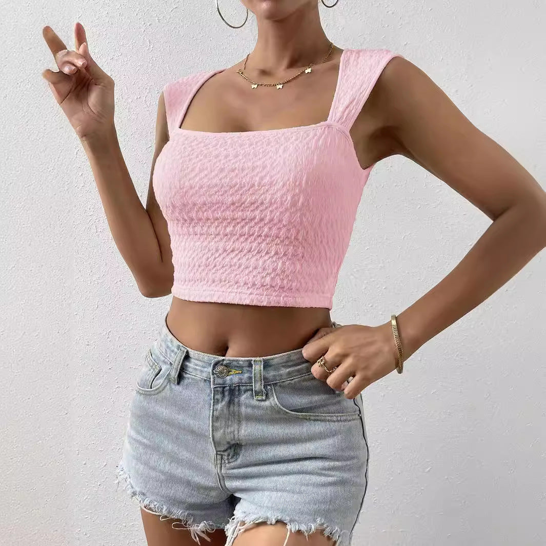 Damen modisches Crop-Top mit quadratischem Ausschnitt und strukturiertem Obermaterial R&B