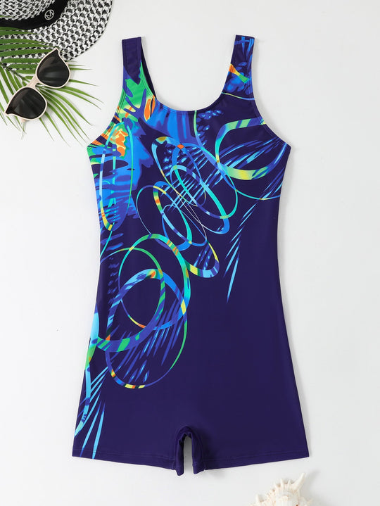 Damen Sportlicher Schwimmanzug mit dynamischem Kunstmotiv R&B