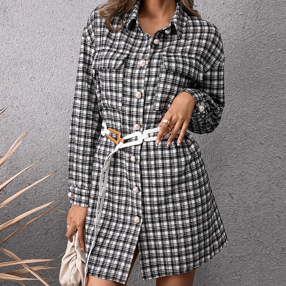Damen Karo Hemdblusenkleid R&B