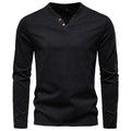 Herren Langarmshirt mit Henley-Kragen und praktischem Knopfdetail