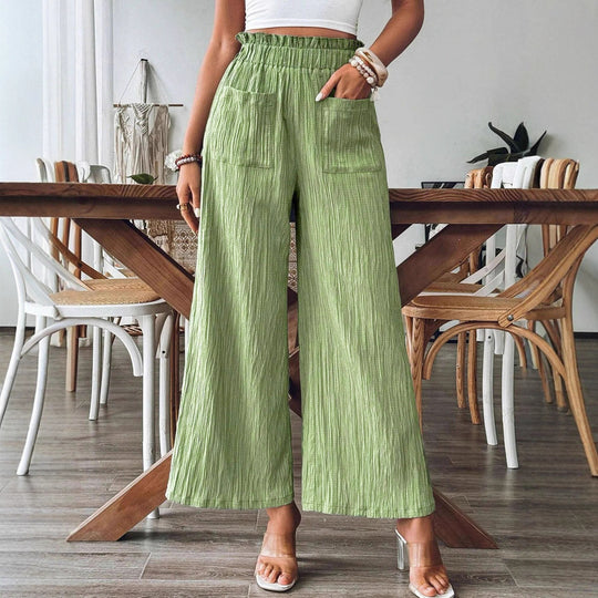 Damen Weitgeschnittene Leinenhose mit elastischem Bund und praktischen Taschen R&B
