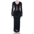Damen Langarm Spitzenkleid mit Rüschendetails