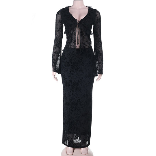Damen Langarm Spitzenkleid mit Rüschendetails R&B