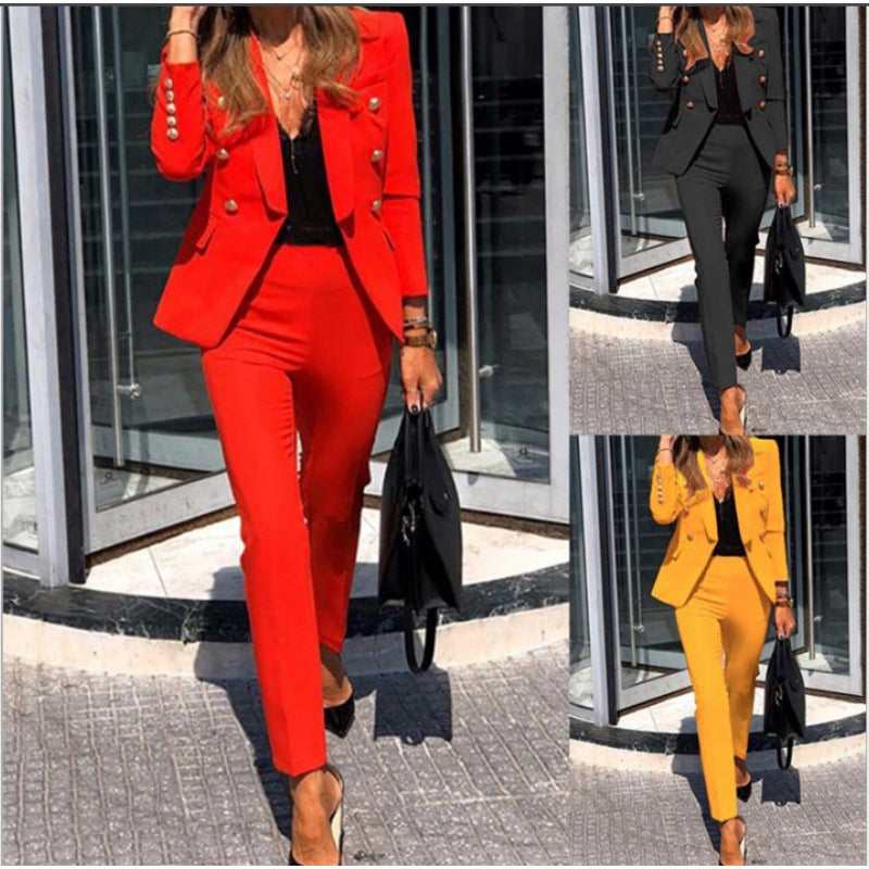 Damen Elegantes Business-Anzug-Set mit doppelter Knopfleiste R&B