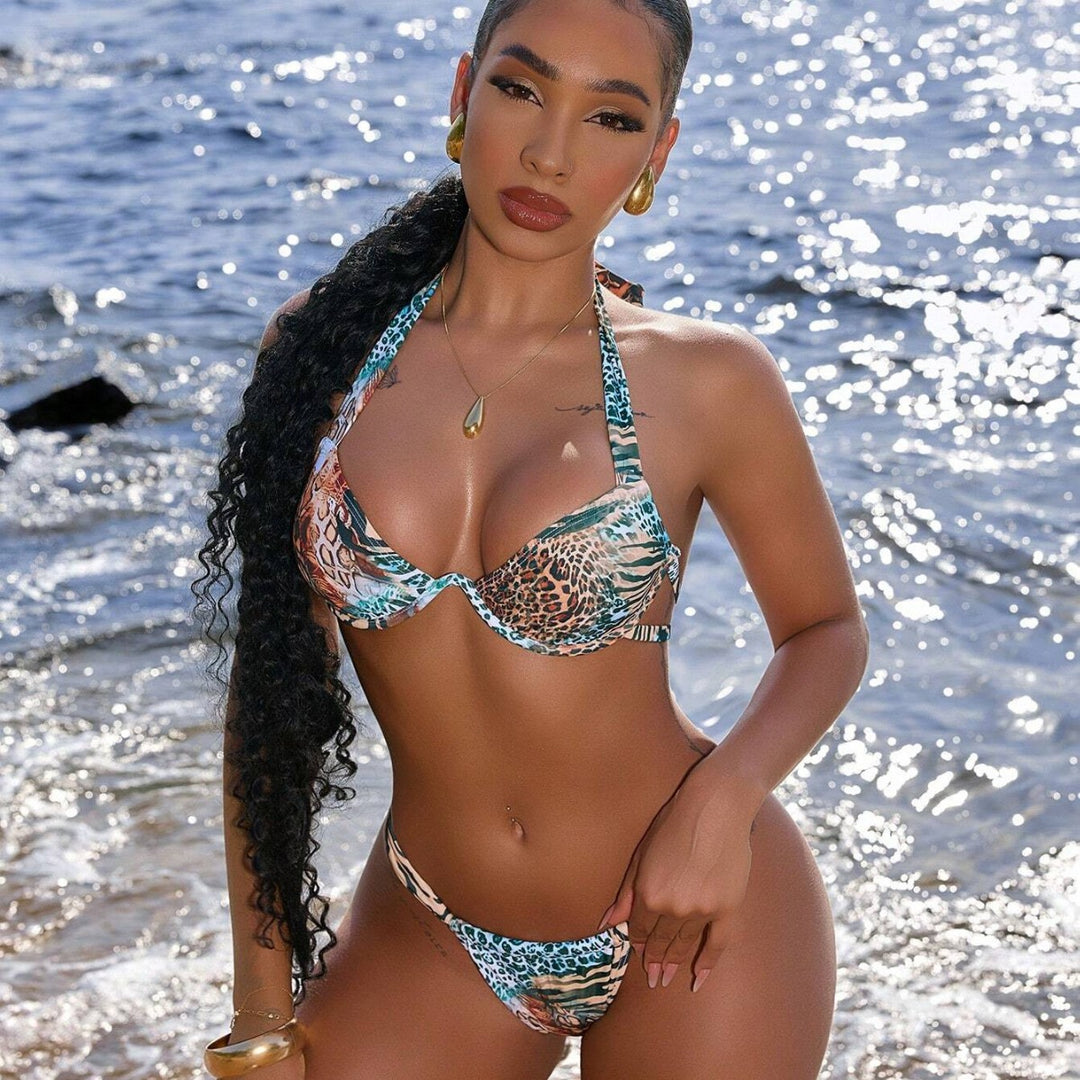 Damen Bikini-Set mit aufregendem Animal-Print und innovativem Push-Up-Oberteil R&B