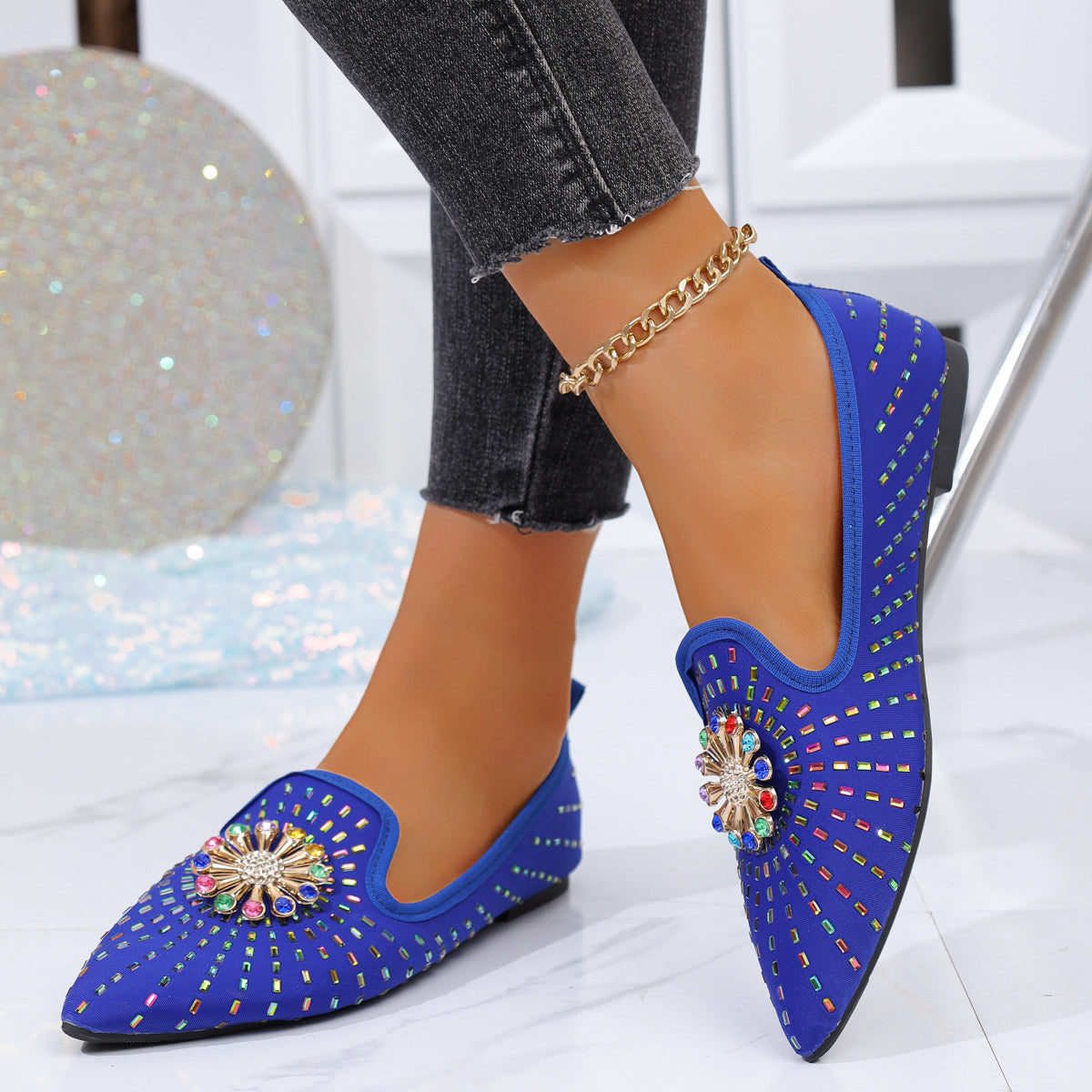 Damen flache Ballerinas mit funkelnder Applikation und modischem Design R&B
