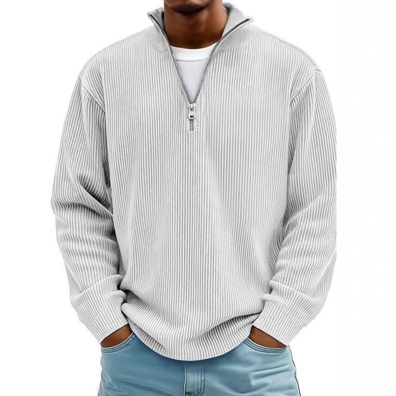 Herren nan gerippter Strickpullover mit halbem Reißverschluss und Stehkragen R&B