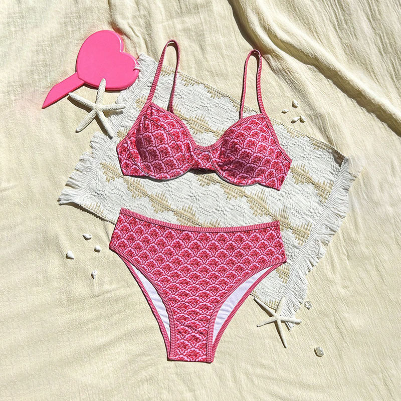 Damen Hochtailliertes Bikini-Set mit elegantem Muster R&B