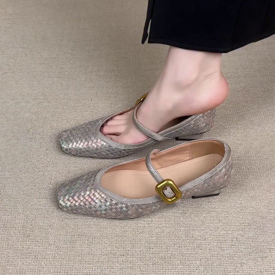 Damen Ballerina-Schuhe mit elegantem Riemchen und hochwertiger Lederoberfläche R&B