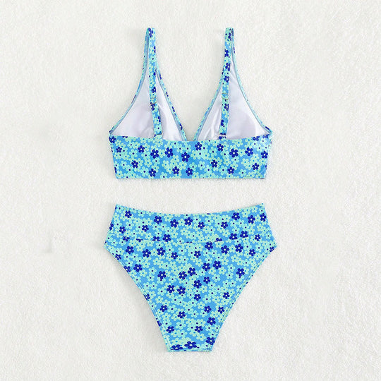 Damen Hochgeschnittener Floral-Bikini mit verstellbaren Trägern R&B