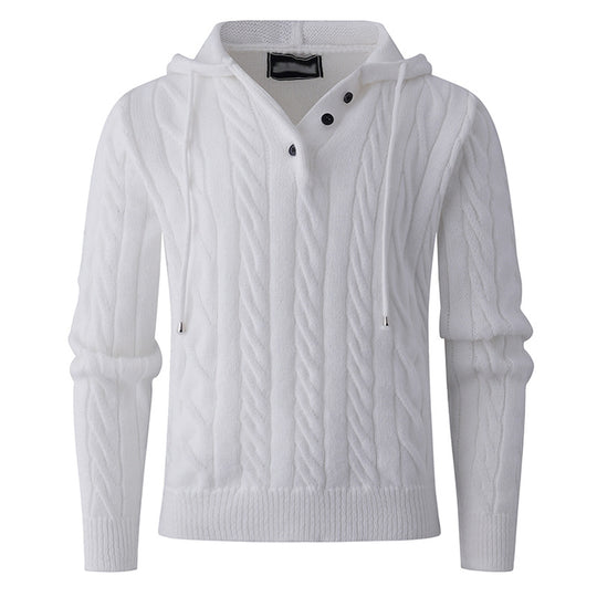 Herren stylischer Strickpullover mit Kapuze und Knopfdetails R&B