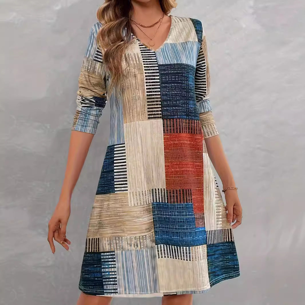 Damen Freizeitkleid mit grafischem Muster und lockerem Schnitt R&B