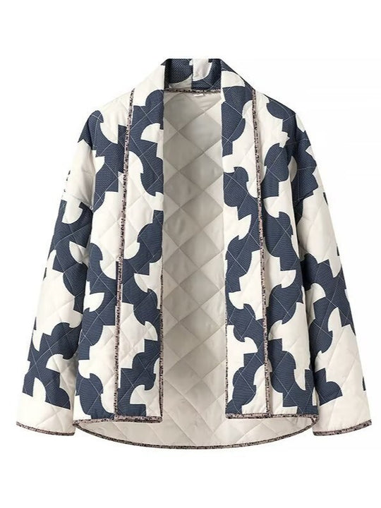 Damen gestepptes Überwurfjacke mit modernem Grafikdesign und großzügigen Taschen R&B