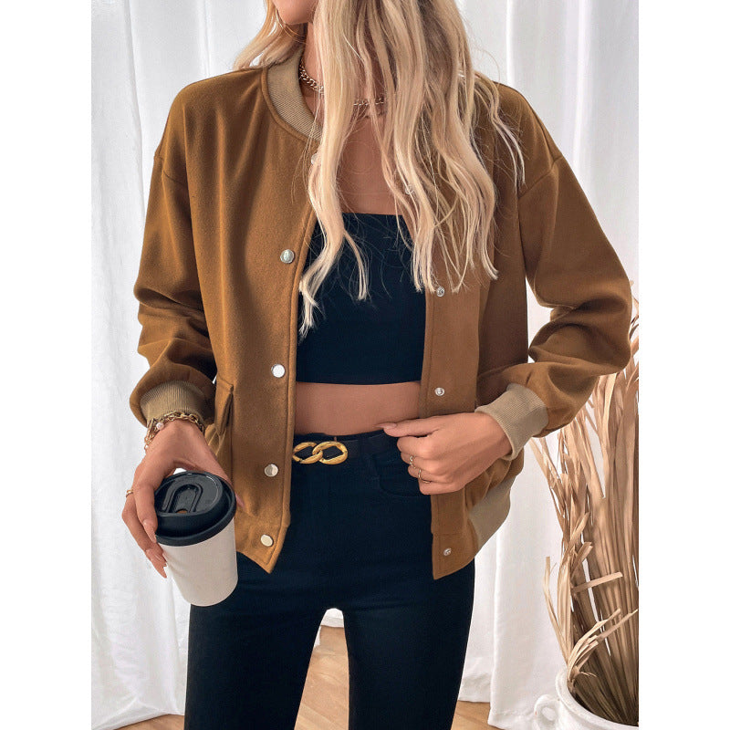 Damen modische Overshirt-Jacke mit Druckknopfverschluss und seitlichen Taschen R&B