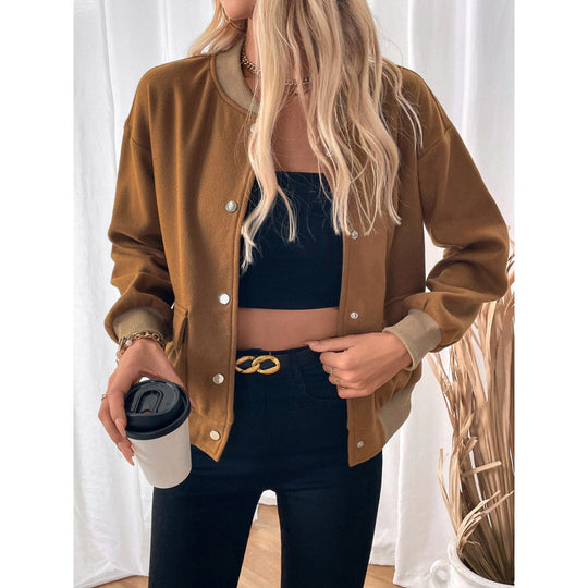 Damen modische Overshirt-Jacke mit Druckknopfverschluss und seitlichen Taschen R&B