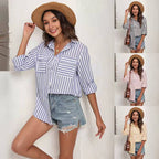 Damen gestreiftes Oversized-Hemd mit eleganten Knopfdetails R&B