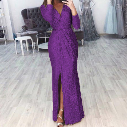 Damen Elegantes Wickelkleid mit Bein-Schlitz R&B