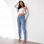 Damen Hochtaillierte Ripped Jeans im modernen Skinny Fit R&B