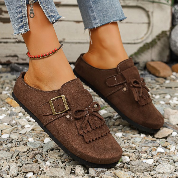 Damen Mokassins mit dekorativem Fransen-Design und verstellbarem Riemen R&B