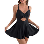 Damen Einteiliger Badeanzug mit Wickelrock und trendy Cut-Out R&B