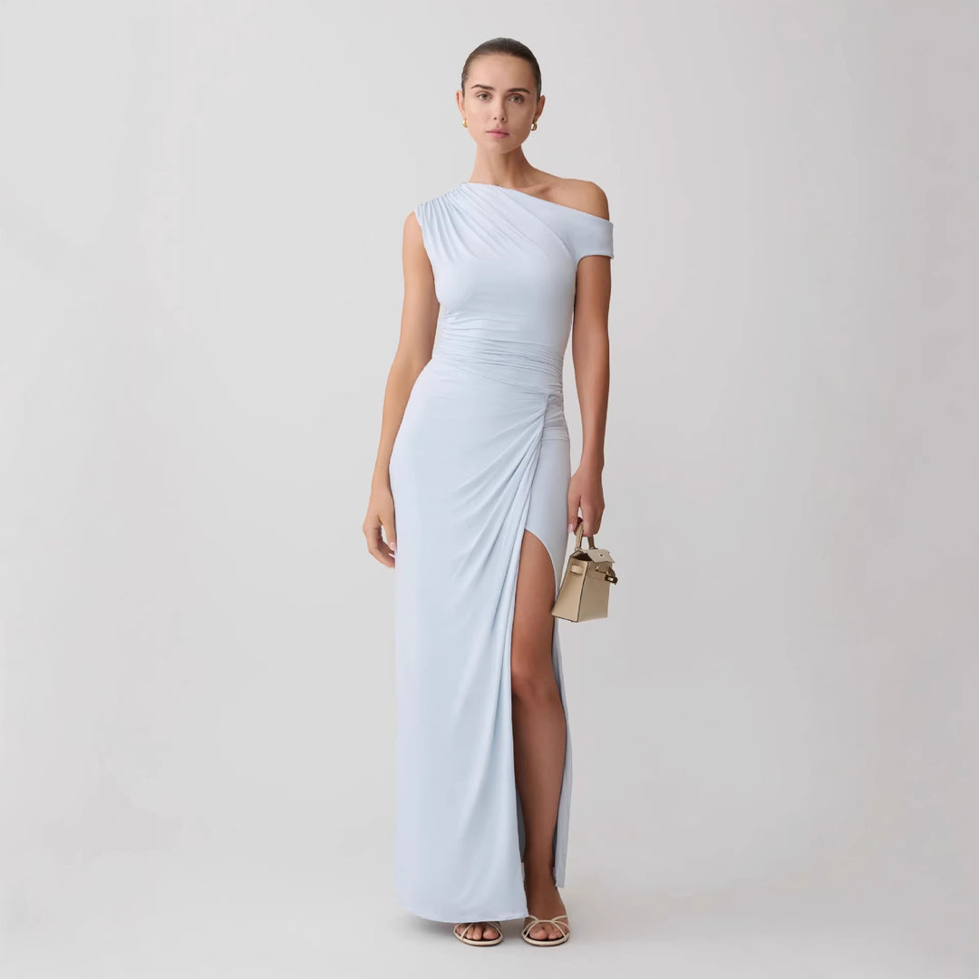 Damen Elegantes Maxi-Kleid mit One-Shoulder Design und hohem Schlitz R&B