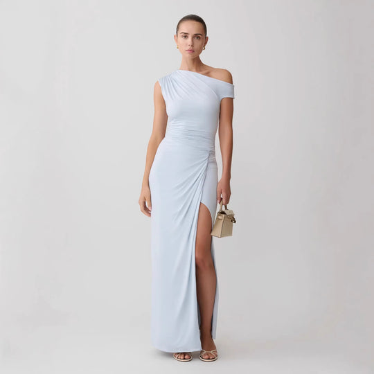 Damen Elegantes Maxi-Kleid mit One-Shoulder Design und hohem Schlitz R&B