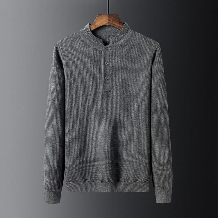 Herren Strukturierter Langarm-Pullover mit Knopfleiste R&B