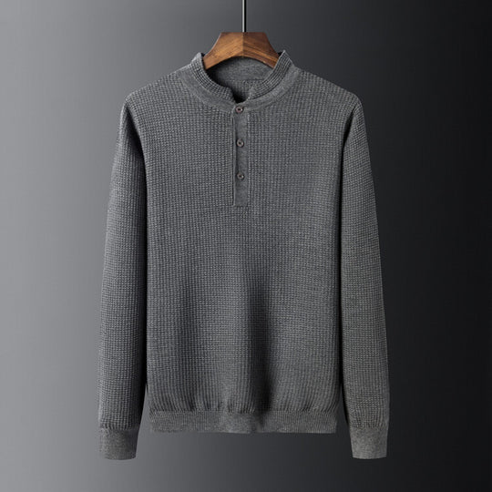 Herren Strukturierter Langarm-Pullover mit Knopfleiste R&B