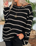 Damen lässiger Strickpullover mit elegantem Streifenmuster und praktischer Brusttasche R&B