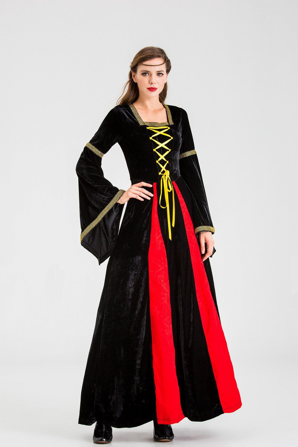 Damen historisches Märchenkleid mit langen Armen und dekorativer Schnürung R&B