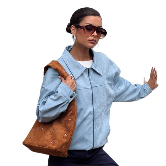 Damen lässige Kunstlederjacke mit modernem Schnitt und praktischen Taschen R&B