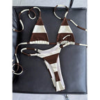 Damen Triangel-Bikini-Set mit klassischen Streifen und verstellbaren Trägern