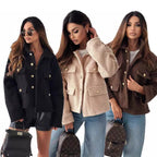 Damen Trendige Bouclé-Jacke mit goldenen Knöpfen und praktischen Taschen R&B