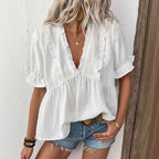 Damen Blusenshirt mit Rüschendetails und punktuellem Design EB