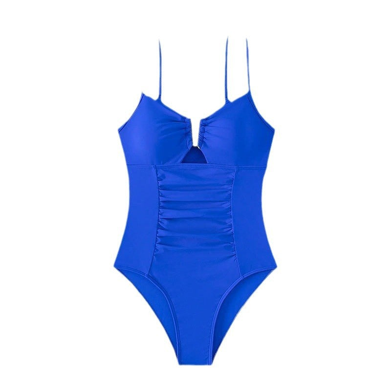 Damen Einteiler Badeanzug mit elegantem V-Ausschnitt und modischem Schmuckdetail R&B