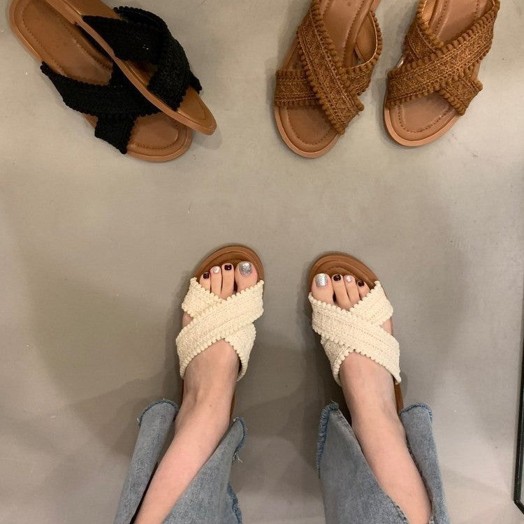 Damen Sandalen mit gekreuztem Riemendesign und komfortablem Fußbett EB