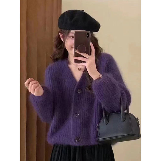 Damen Kuscheliger Strickcardigan mit großen Knöpfen R&B
