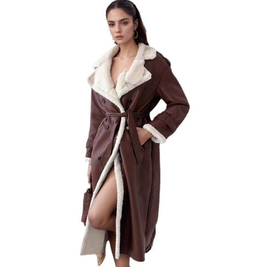 Damen Langer Teddy-Trenchcoat R&B