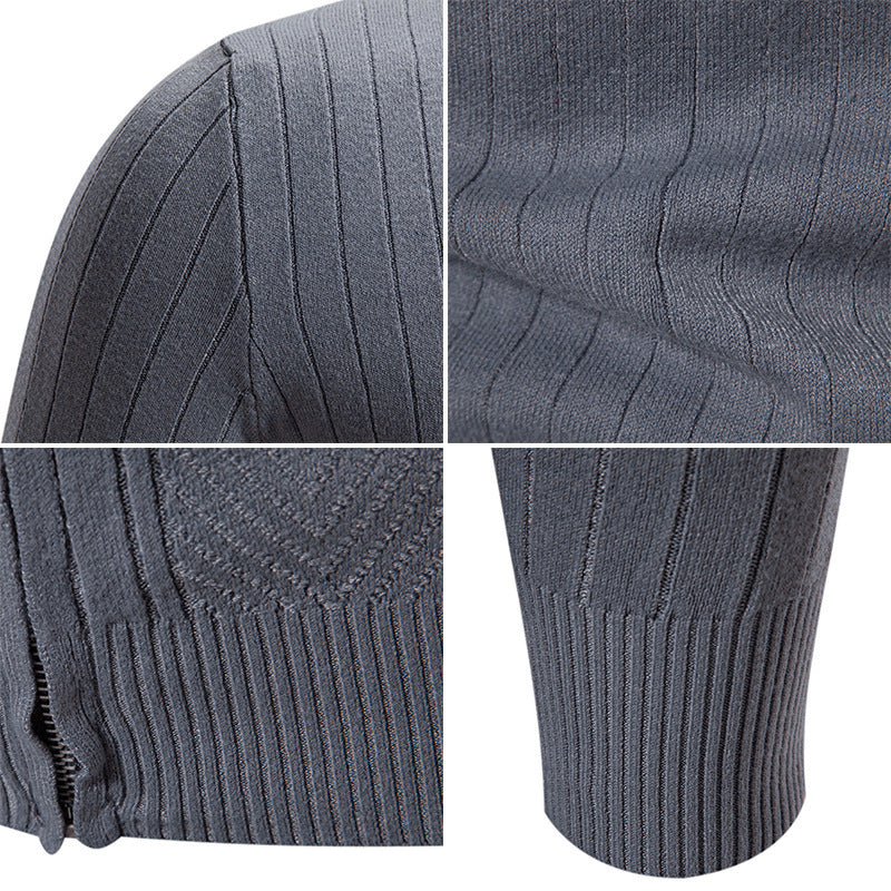 Herren eleganter Feinstrickpullover mit Stehkragen und Reißverschluss R&B